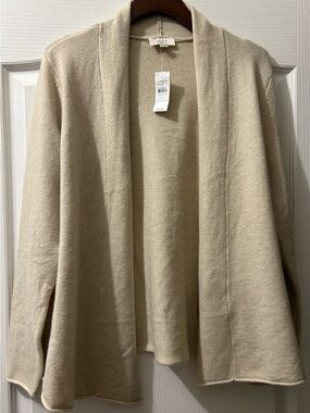 NEW Oatmeal LOFT Light Cream Open-Front Draped Cardigan M NWT